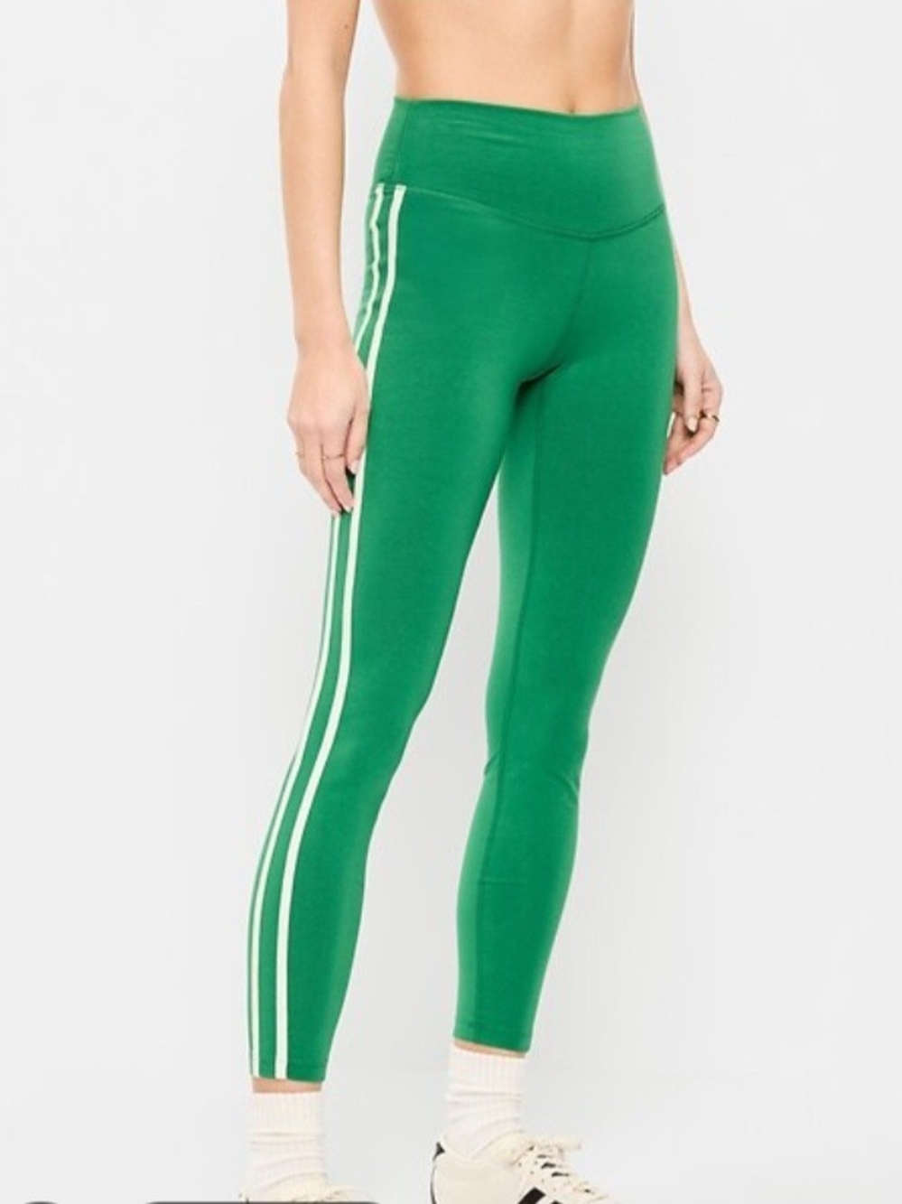 Old Navy Green High-Rise Leggings with White Side Stripes